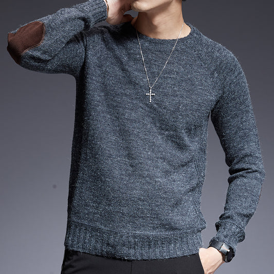 Sleeve patch round neck fashion youth men's sweater