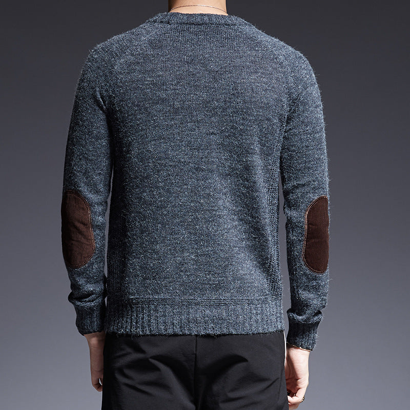 Sleeve patch round neck fashion youth men's sweater