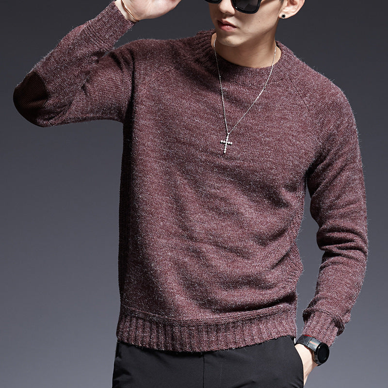 Sleeve patch round neck fashion youth men's sweater