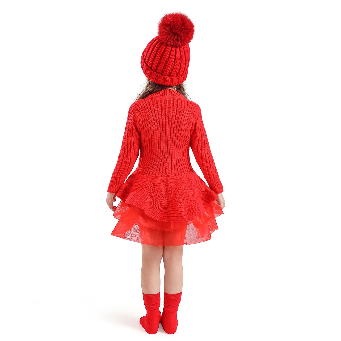 Red Christmas Dress Knitted Sweater Girl's Dress  Full Sleeve Casual Clothing Autumn Winter Dress for Girls New Year Dress 3-6Y