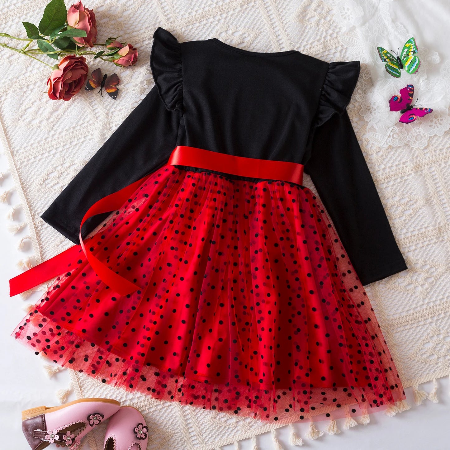 Red Christmas Dress Knitted Sweater Girl's Dress  Full Sleeve Casual Clothing Autumn Winter Dress for Girls New Year Dress 3-6Y