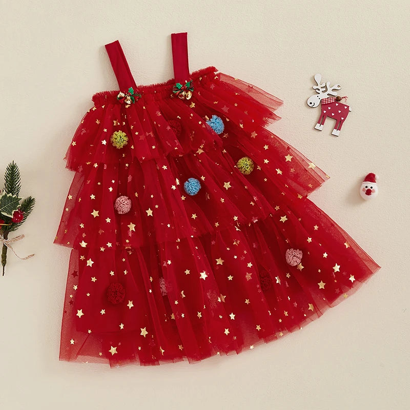 ma&baby 1-6Y Christmas Kid Baby Girls Dress Toddler Infant Children Star Ball Sleeveless Layered Tulle Party Dresses Costumes