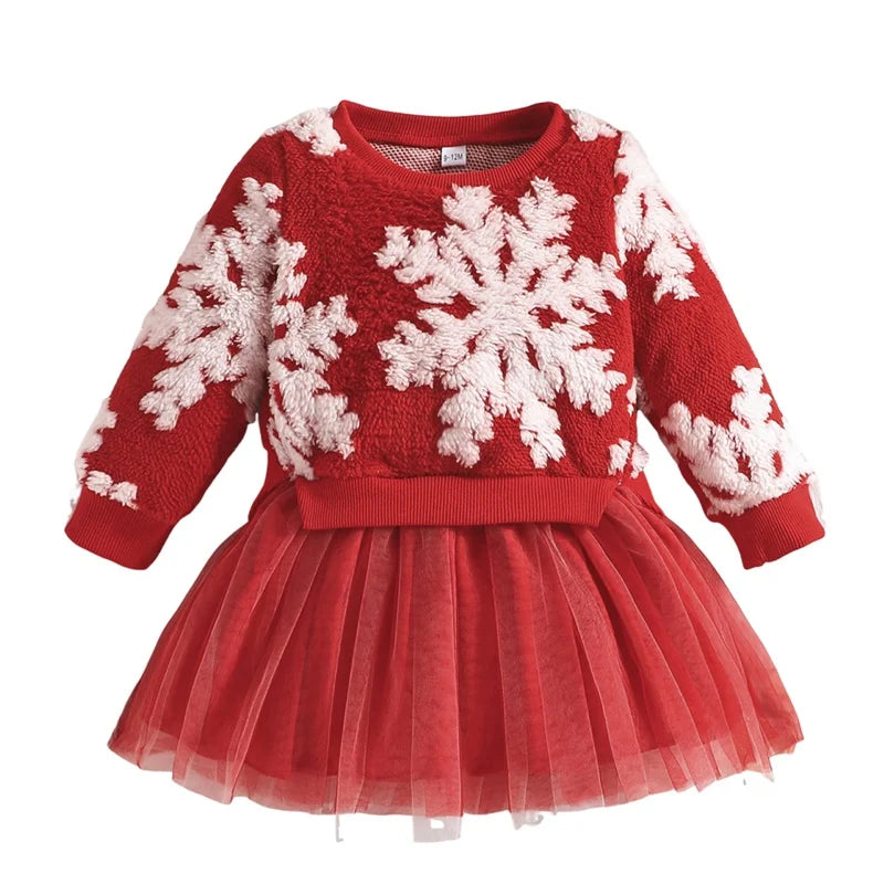 Toddler Kids Baby Girl Christmas Princess Dresses Fluffy Snowflake Tulle Tutu Dress Children Girl Xmas Dress