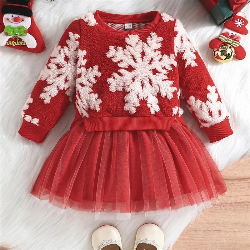 Toddler Kids Baby Girl Christmas Princess Dresses Fluffy Snowflake Tulle Tutu Dress Children Girl Xmas Dress