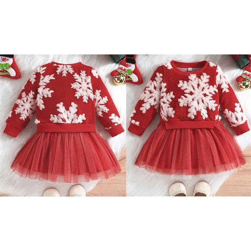 Toddler Kids Baby Girl Christmas Princess Dresses Fluffy Snowflake Tulle Tutu Dress Children Girl Xmas Dress