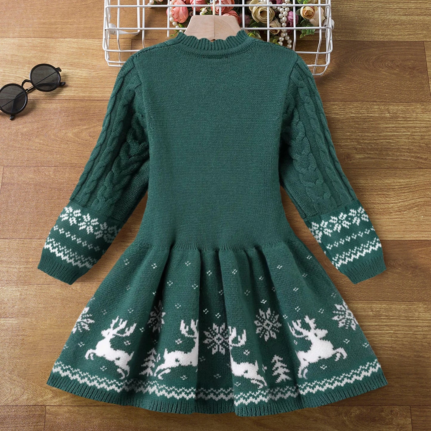 Red Christmas Dress Knitted Sweater Girl's Dress  Full Sleeve Casual Clothing Autumn Winter Dress for Girls New Year Dress 3-6Y