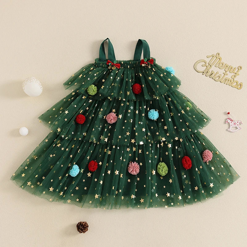 ma&baby 1-6Y Christmas Kid Baby Girls Dress Toddler Infant Children Star Ball Sleeveless Layered Tulle Party Dresses Costumes