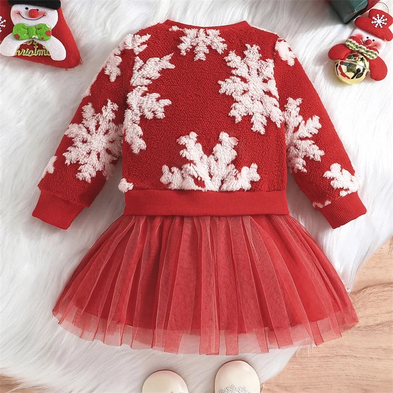 Toddler Kids Baby Girl Christmas Princess Dresses Fluffy Snowflake Tulle Tutu Dress Children Girl Xmas Dress