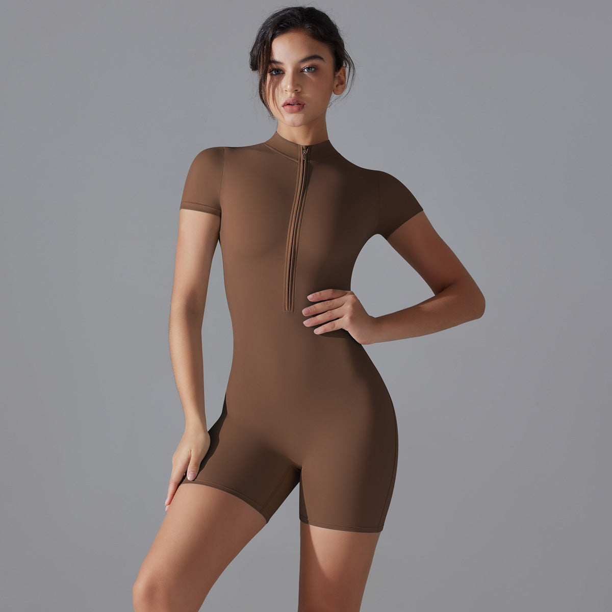 Summer Zipper Short-sleeved Shorts Jumpsuit Yoga Fitness Dance Slim Sports Bodysuit Women Sports Clothing - Image 9