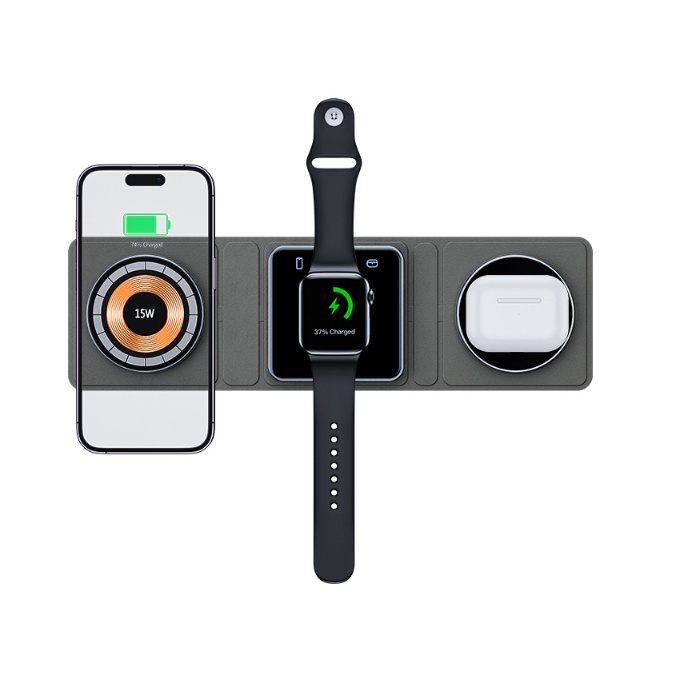 3 IN 1 Magnetic Folding Wireless Charger Station For IPhone Transparent Fast Charging For IWatch And Airpods - Image 4