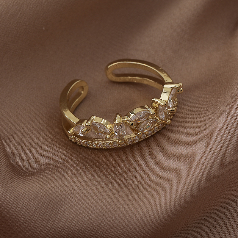 Micro Inlaid Zircon Willow Leaf Double-layer Ring Mori Sweet - Image 5